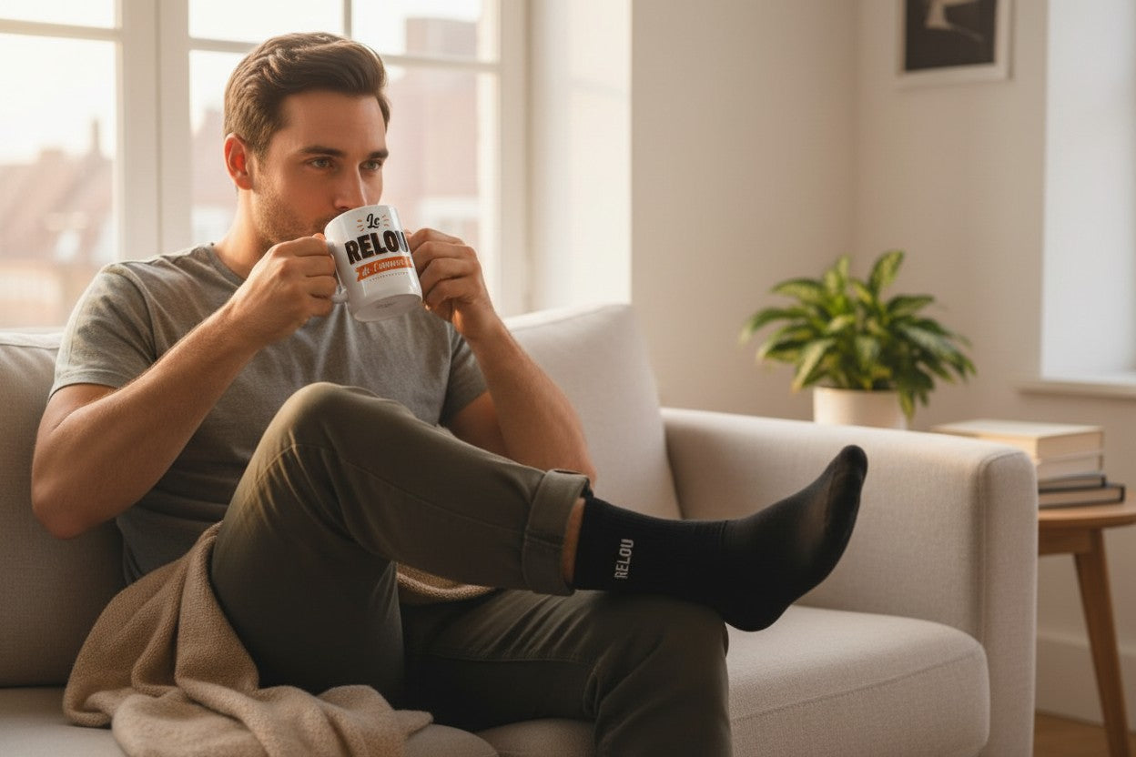 Coffret Cadeau Relou de l’Année – Mug & Chaussettes Humoristiques Homme JOY!
