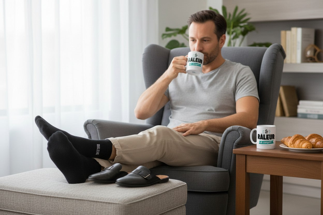 Coffret Cadeau Râleur de Compét’ – Mug & Chaussettes Humoristiques Homme JOY!