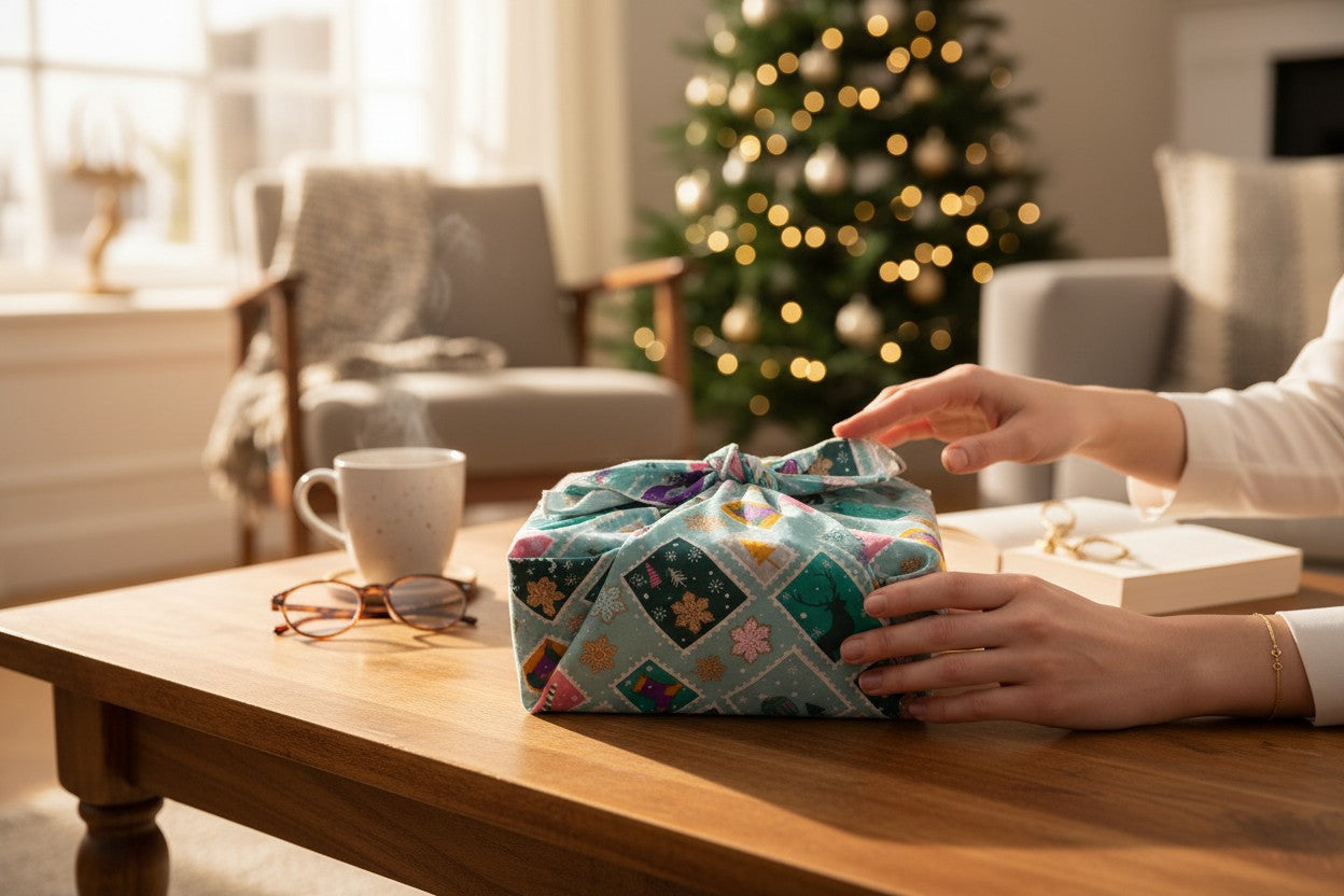 Furoshiki Timbres en coton – Emballage cadeau zéro déchet (4 tailles) Machatatelier