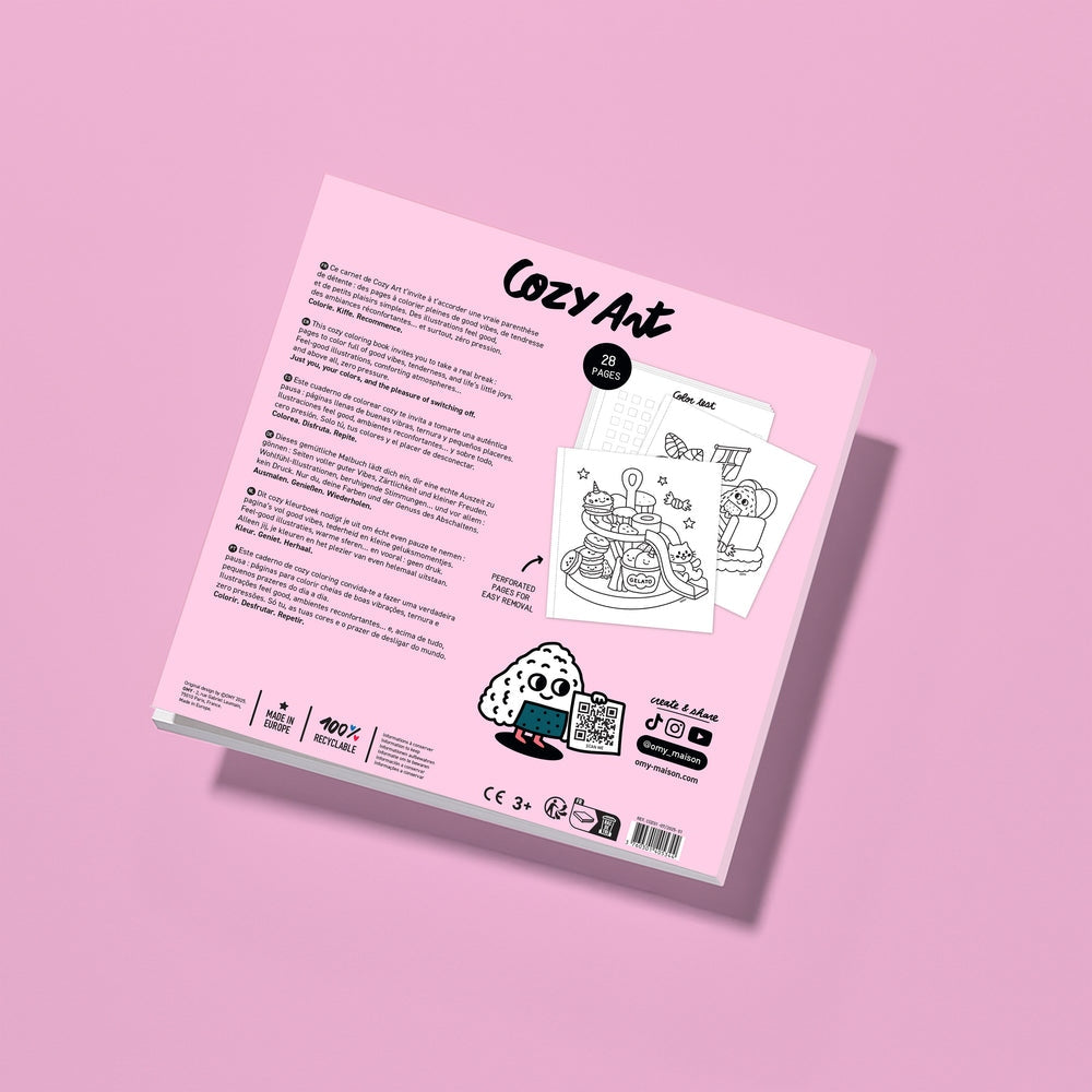 Cozy Art – Cahier de coloriage Kawaii “Cozy” – 28 pages détachables apaisantes omy