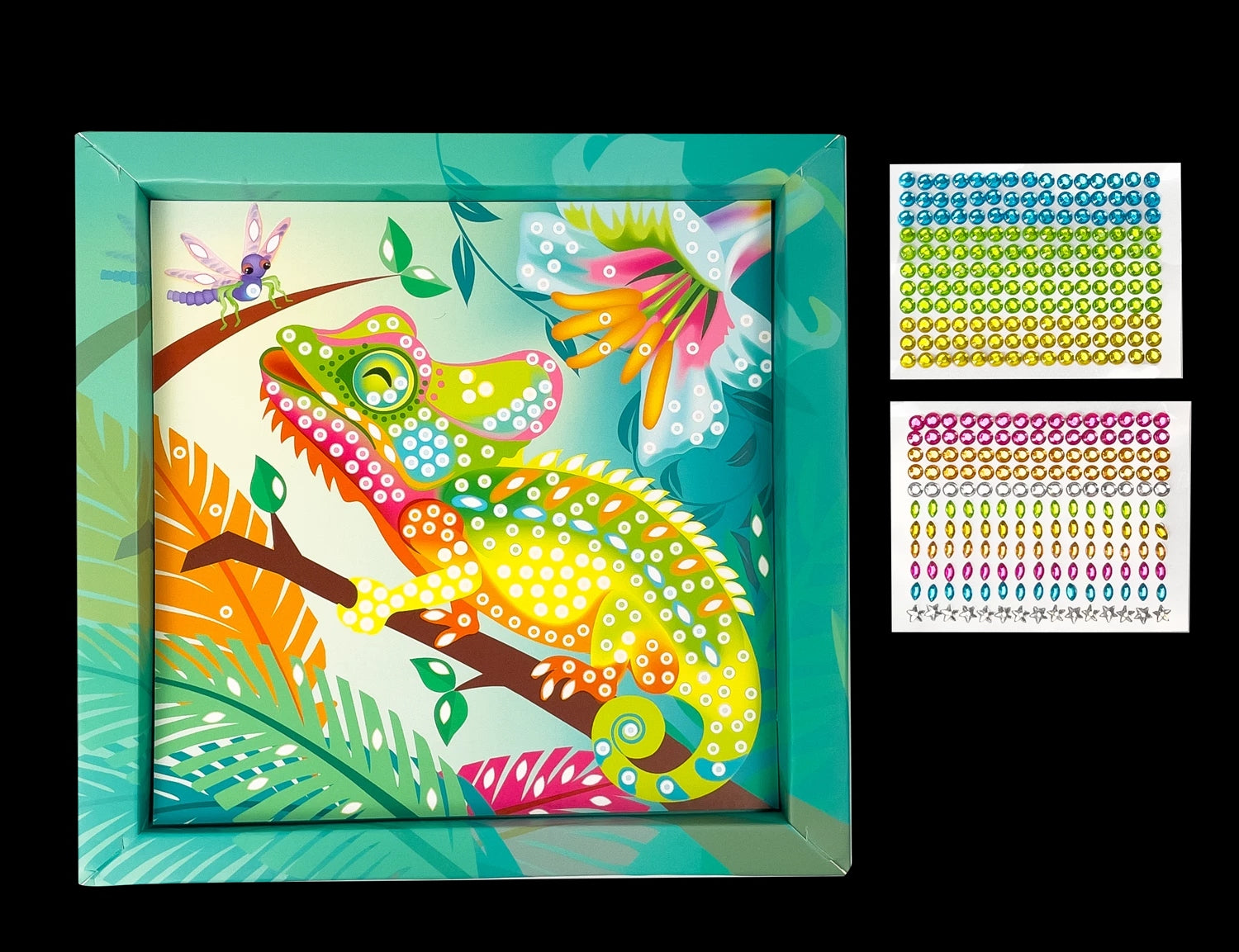 Illustration Caméléon décorée avec des strass colorés
