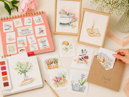 Travel Book Self-Care – Carnet aquarelle bien-être avec 20 cartes postales à peindre la petite epicerie