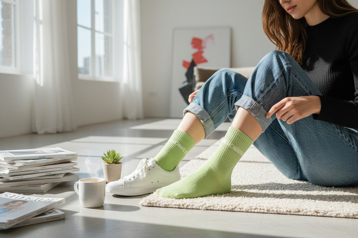 chaussettes attachiante vert anis portees look fun femme