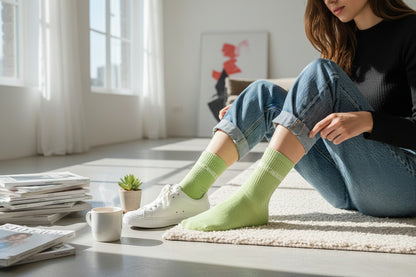 chaussettes attachiante vert anis portees look fun femme