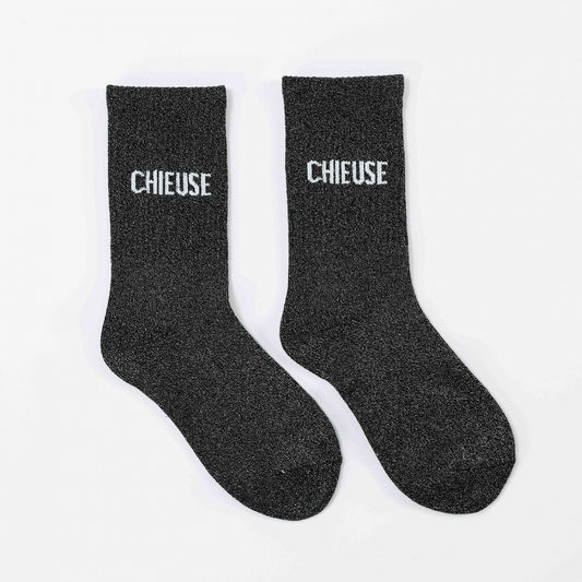 Chaussettes CHIEUSE à Paillettes – Message Fun & Brillant (36-42) JOY!
