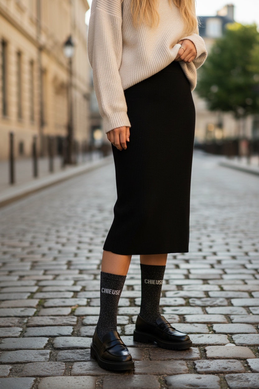 chaussettes paillettes chieuse portées look tendance femme