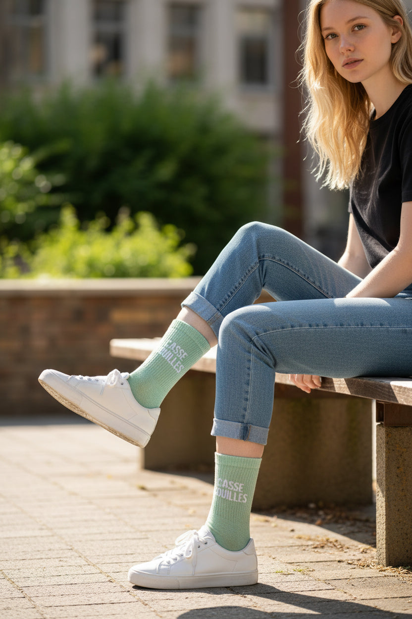Chaussettes CASSE-COUILLES à Paillettes – Message Drôle & Assumé (36-42) JOY!