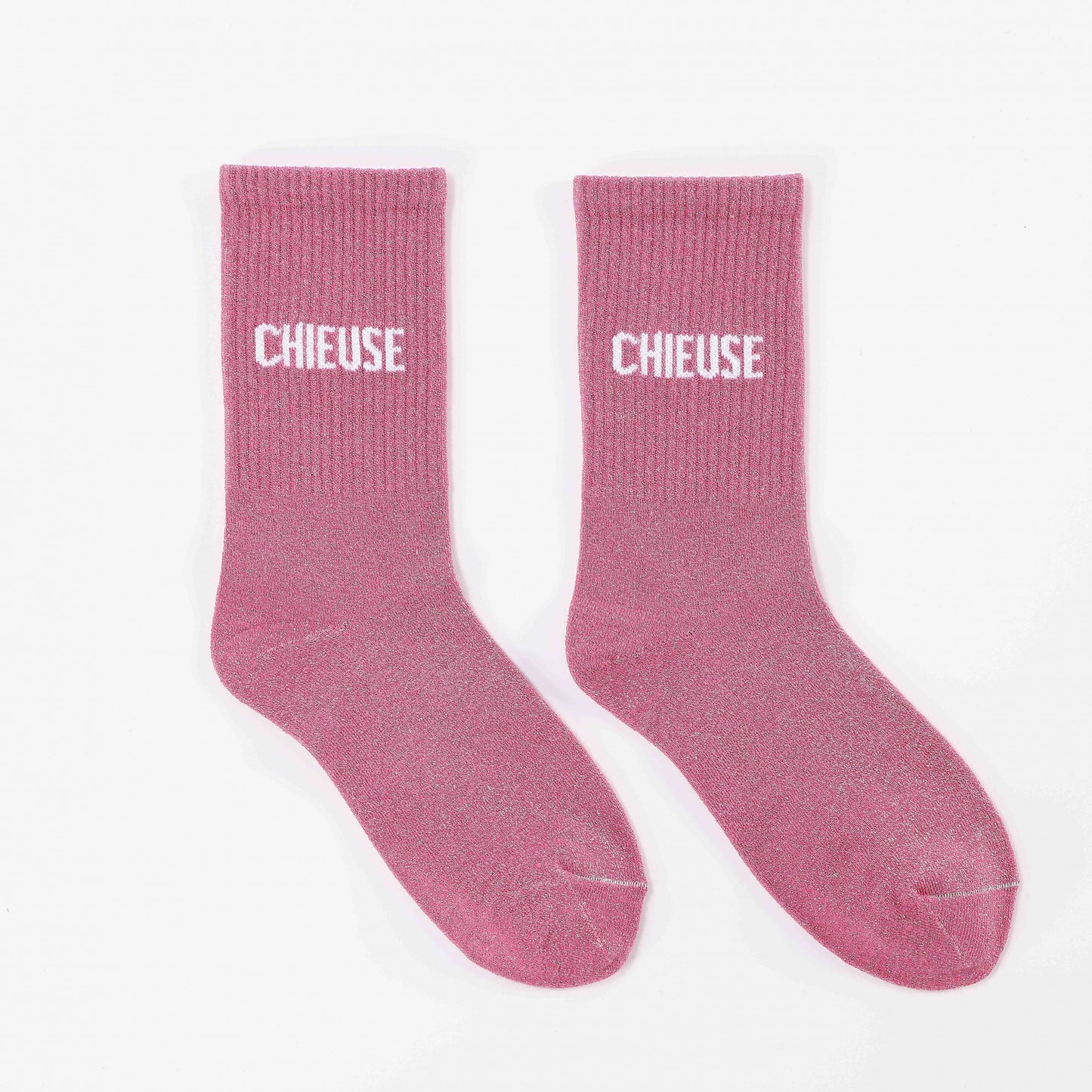 Chaussettes CHIEUSE Rose à Paillettes – Message Fun (36-42) JOY!
