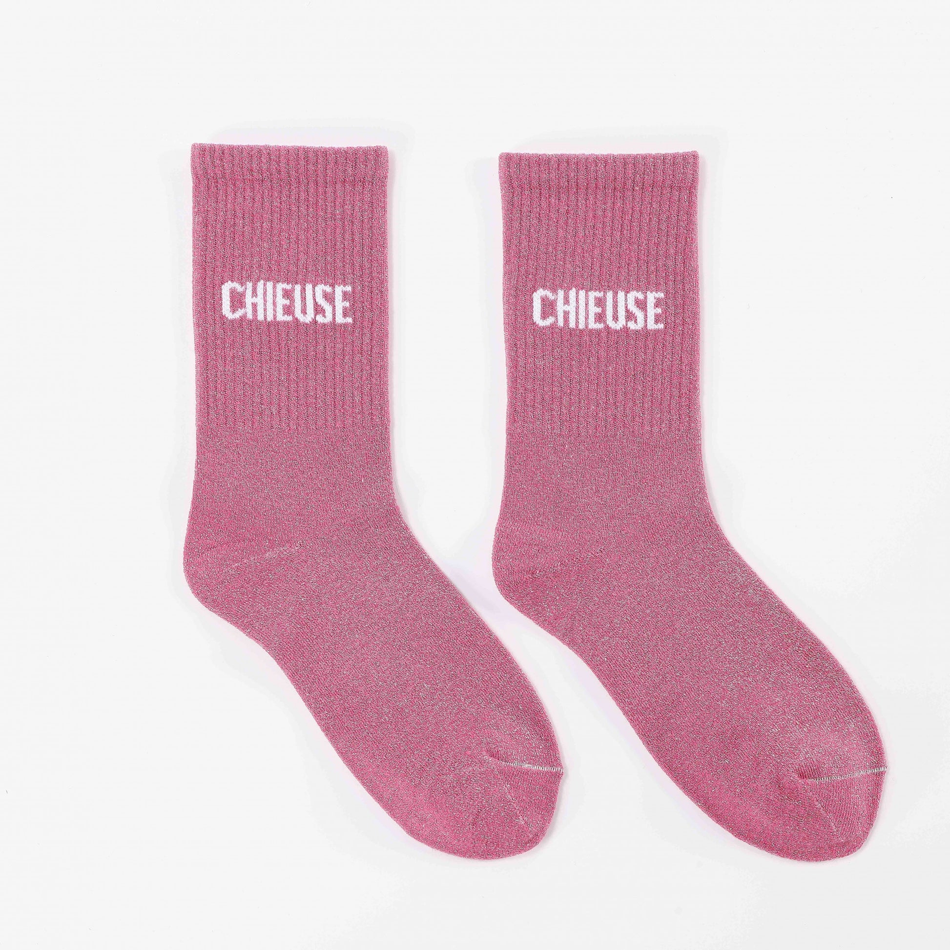 Chaussettes CHIEUSE Rose à Paillettes – Message Fun (36-42) JOY!