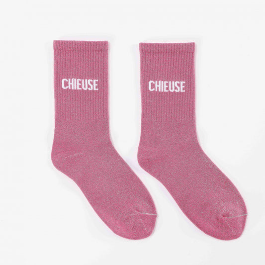 Chaussettes CHIEUSE Rose à Paillettes – Message Fun (36-42) JOY!