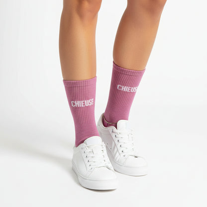 Chaussettes CHIEUSE Rose à Paillettes – Message Fun (36-42) JOY!