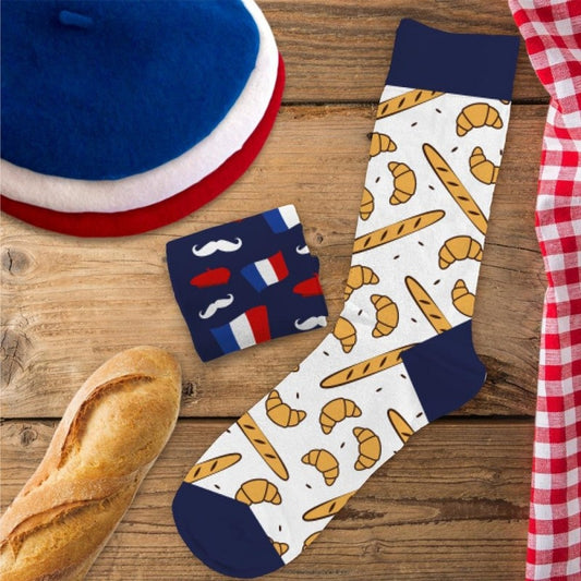 Chaussettes Humoristiques Baguette / France – Plats & Boissons Mythiques JOY!