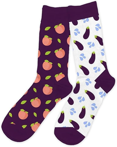 Chaussettes Humoristiques Pêche / Aubergine – Plats & Boissons Mythiques JOY!