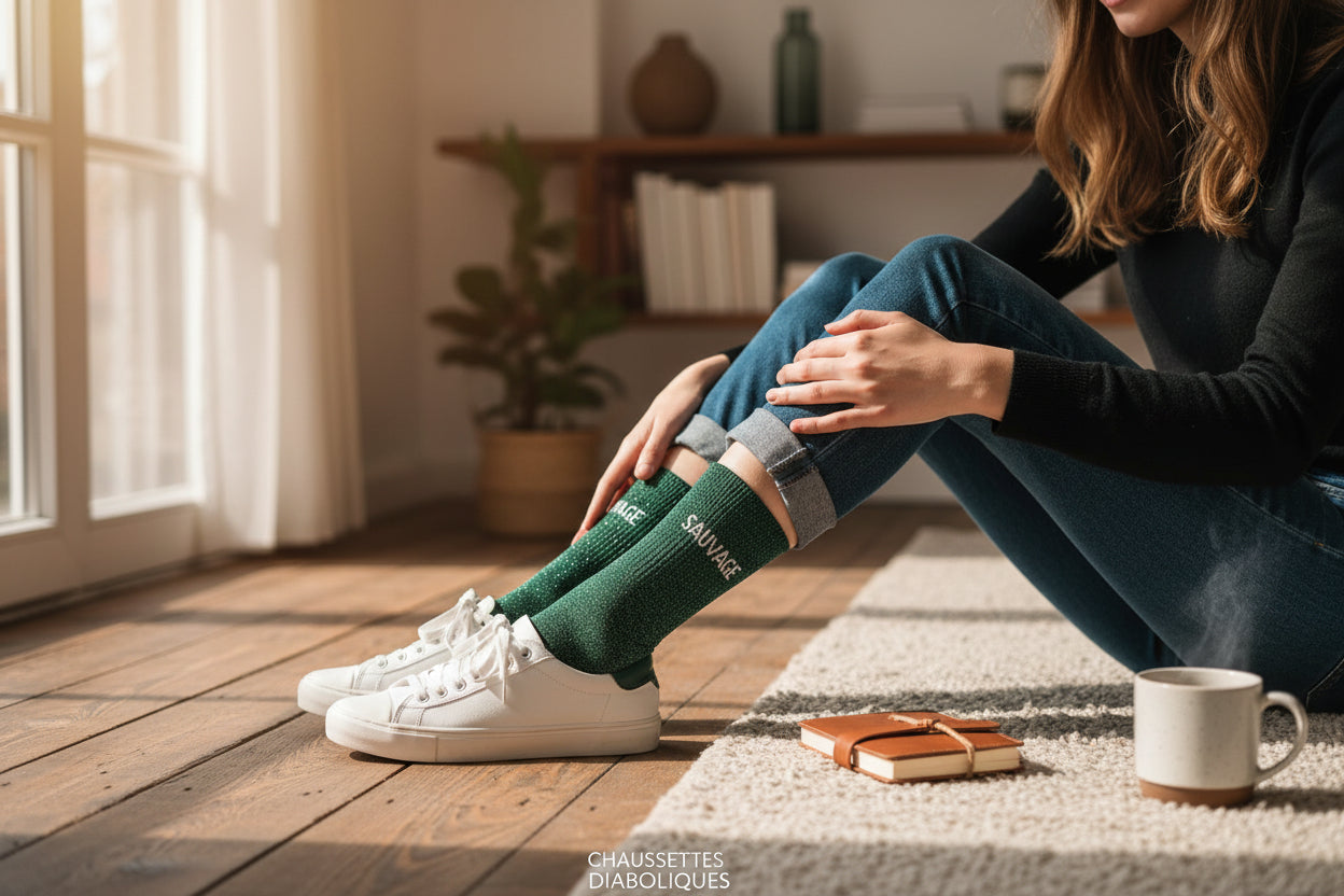Chaussettes SAUVAGE à Paillettes – Message Audacieux & Tendance (36-42) JOY!