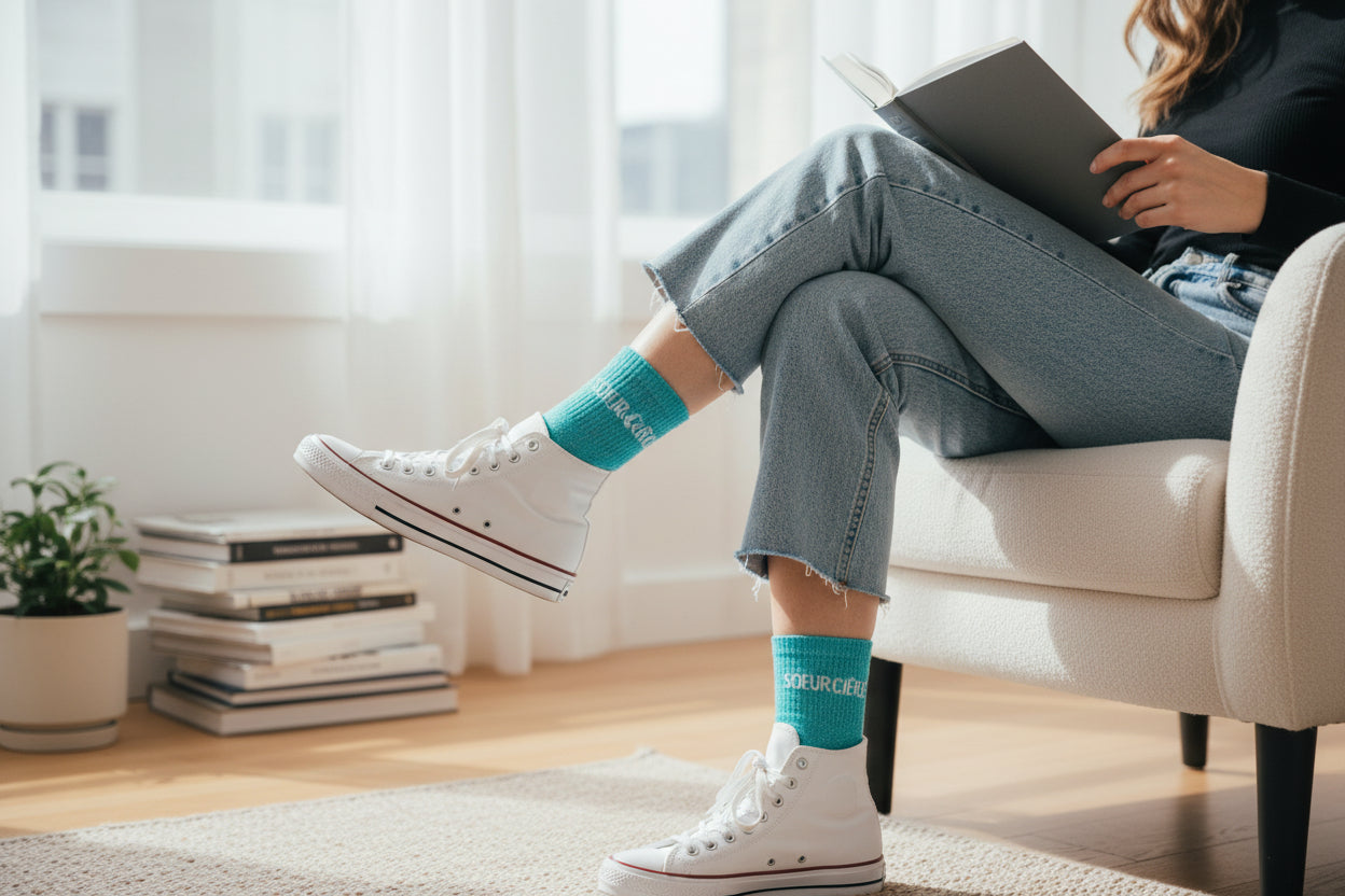 Chaussettes SOEURCIÈRE à Paillettes – Message Complice & Fun (36-42) JOY!
