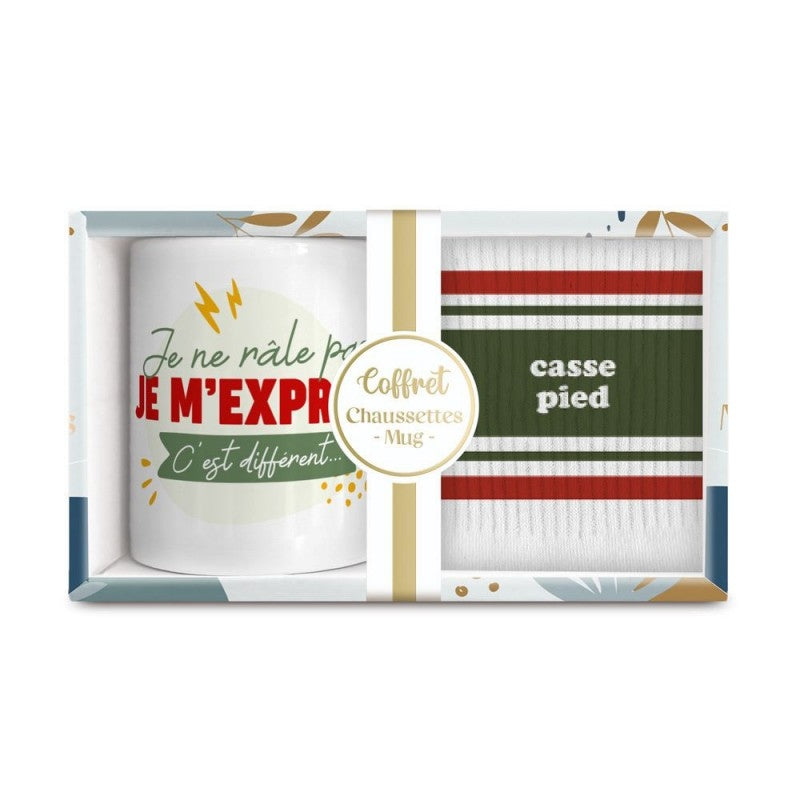 Coffret Cadeau Râleur Homme – Mug “Je ne râle pas” & Chaussettes “Casse Pied” JOY!