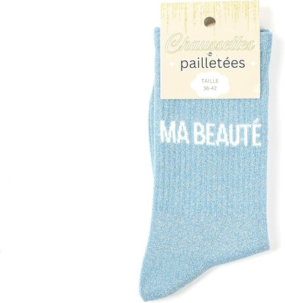 Coffret Unique & Fabuleuse – Chaussettes à paillettes Élégante, Louloute, Ma Beauté | Box 3 paires JOY!