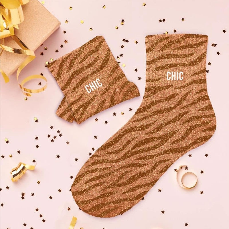 Chaussettes Pailletées Colorées Fantaisie – Mot & Imprimé Félin (36/42) JOY!