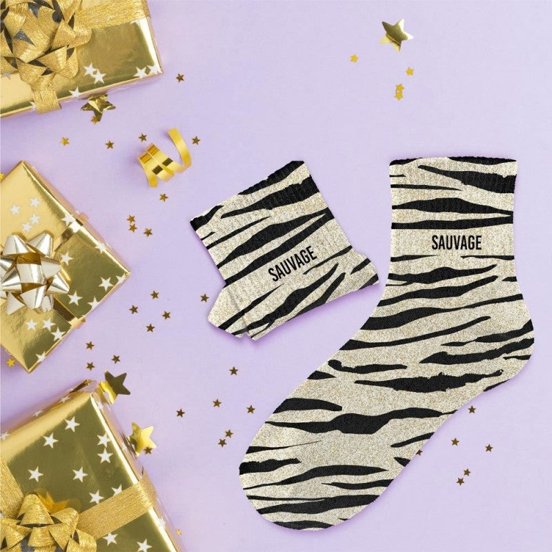 Chaussettes Pailletées Colorées Fantaisie – Mot & Imprimé Félin (36/42) JOY!