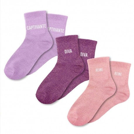 Coffret Trio Chaussettes Pailletées – Captivante, Diva & Reine JOY!