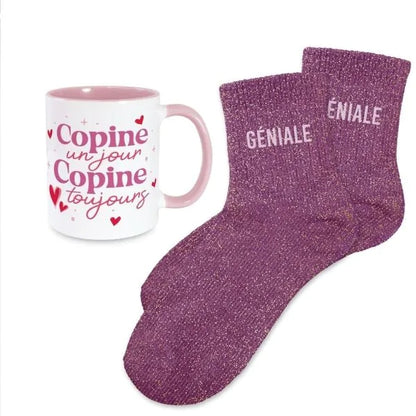 Coffret Cadeau Copine Géniale – Mug & Chaussettes Pailletées JOY!