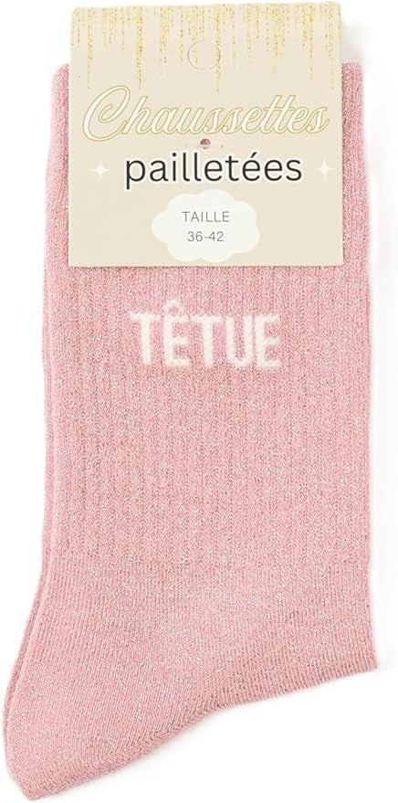 Coffret 3 paires de chaussettes à paillettes Têtue, Boudeuse, Boulet – Cadeau femme original JOY!