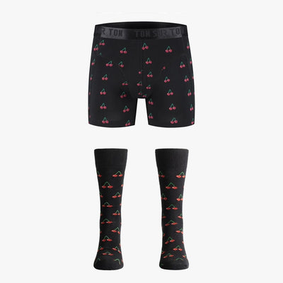 Cherry Picking – Coffret homme chaussettes & boxer assortis – Coton bio GOTS Ton sur Ton