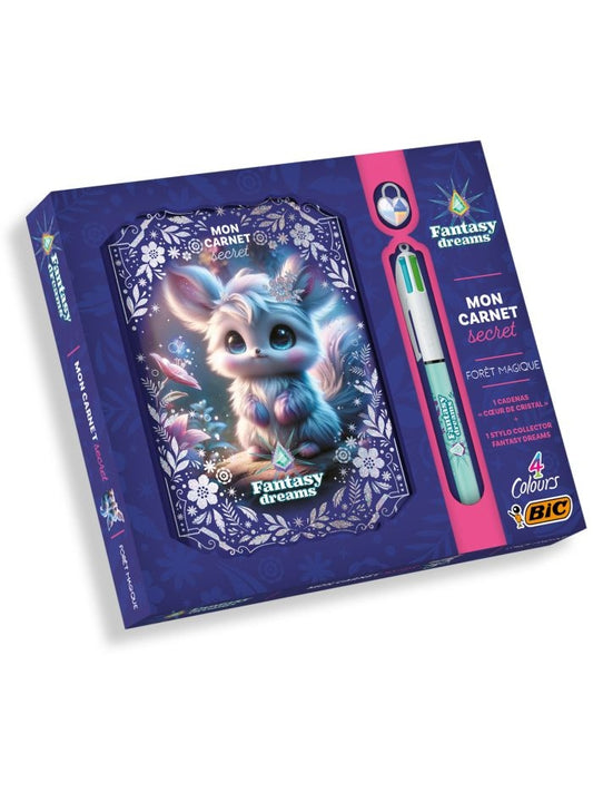Coffret Carnet Secret Fantasy Dreams – Forêt Magique | Cadenas Cœur + Stylo BIC Collector Edition Fleurus