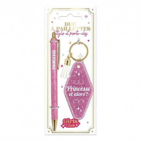 coffret cadeau princesse paillettes stylo porte clés femme