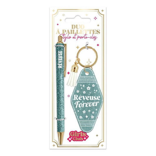 coffret cadeau rêveuse paillettes stylo porte clés femme