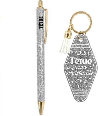 Coffret Duo Paillettes “Têtue” – Stylo & Porte-Clés Humoristique Femme | Girls Club JOY!