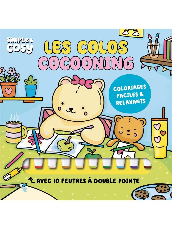 Coffret Les Colos Cocooning avec livre de coloriage et 10 feutres à alcool double-mines