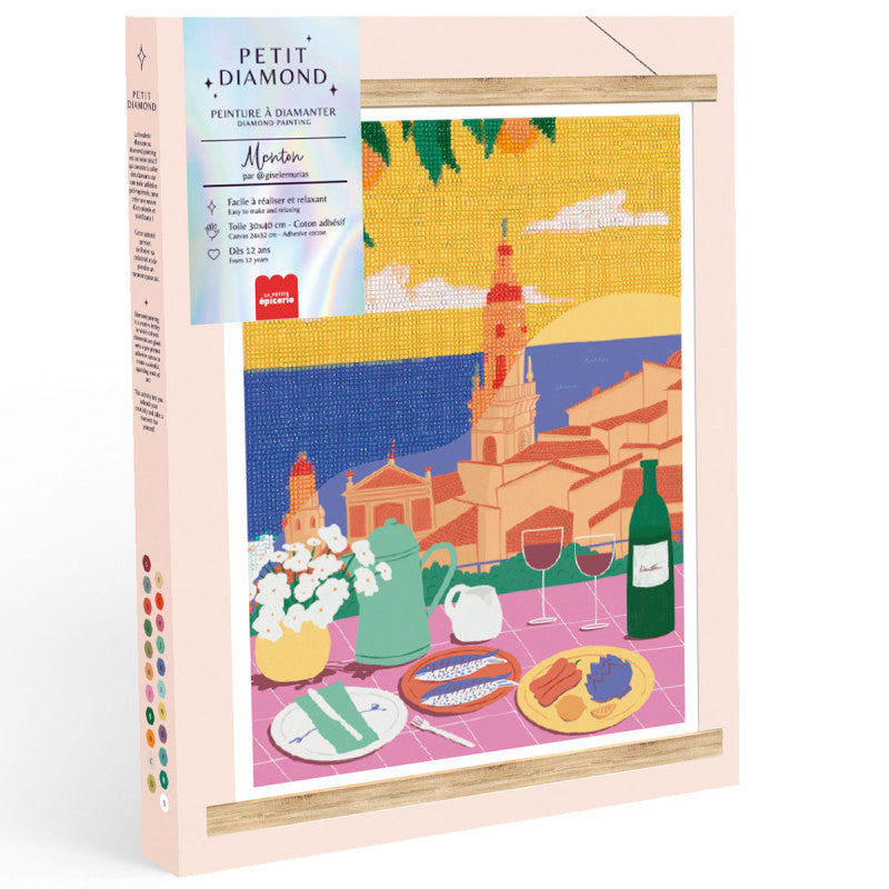 Coffret Petit Diamond Menton – Diamond Painting Côte d’Azur 30x40 cm | Gisele Murias LA PETITE EPICERIE