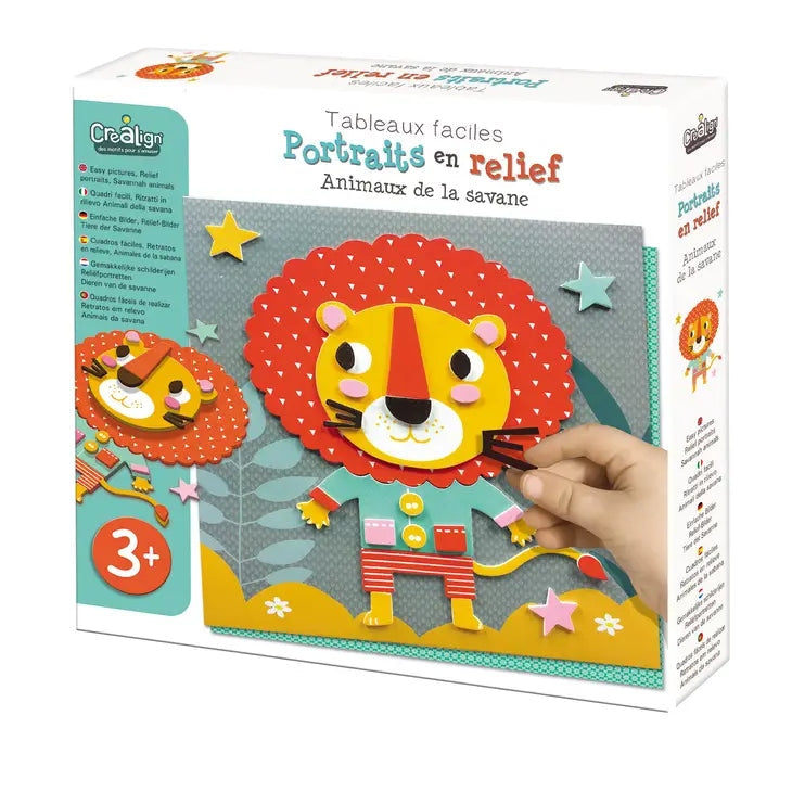 Coffret CREALIGN animaux de la savane avec tableaux et mousse autocollante