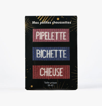 Coffret Team Pipelette – Chaussettes à paillettes Pipelette, Bichette, Chieuse | Box 3 paires JOY!