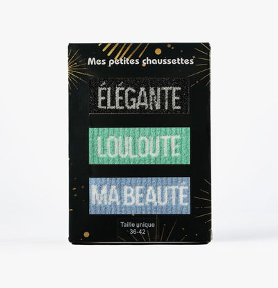 Coffret Unique & Fabuleuse – Chaussettes à paillettes Élégante, Louloute, Ma Beauté | Box 3 paires JOY!