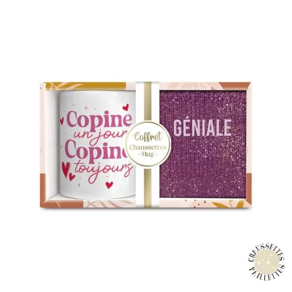 Coffret Cadeau Copine Géniale – Mug & Chaussettes Pailletées JOY!