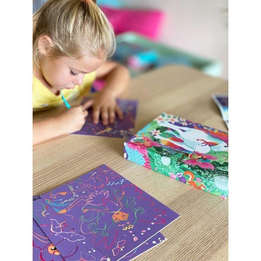 Coffret Scratch Art Forêt Magique BOX CANDIY® – Kit Créatif à Gratter Enfants dès 6 ans (Licornes & Fées) JOY!