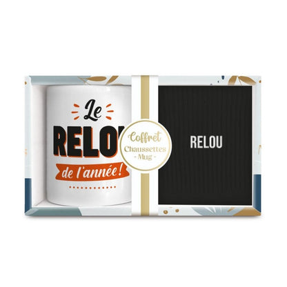 Coffret Cadeau Relou de l’Année – Mug & Chaussettes Humoristiques Homme JOY!