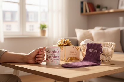 Coffret Cadeau Copine Géniale – Mug & Chaussettes Pailletées JOY!