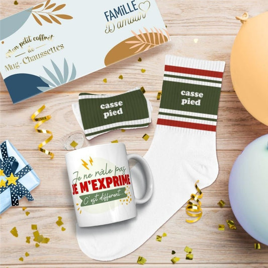 Coffret Cadeau Râleur Homme – Mug “Je ne râle pas” & Chaussettes “Casse Pied” JOY!