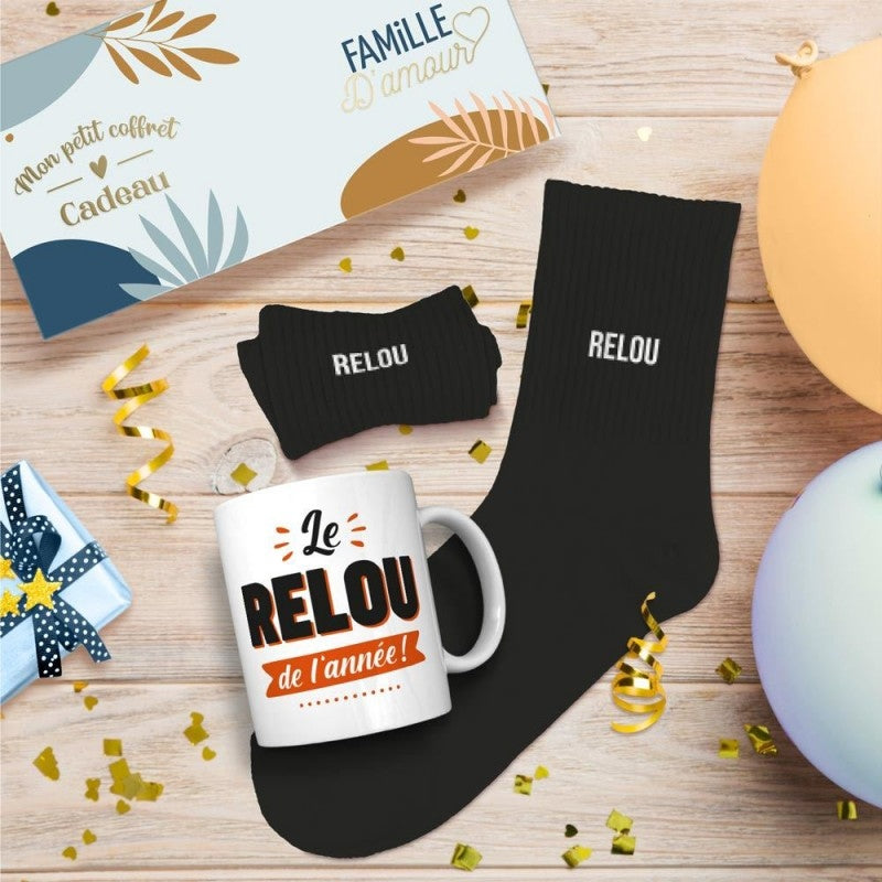Coffret Cadeau Relou de l’Année – Mug & Chaussettes Humoristiques Homme JOY!