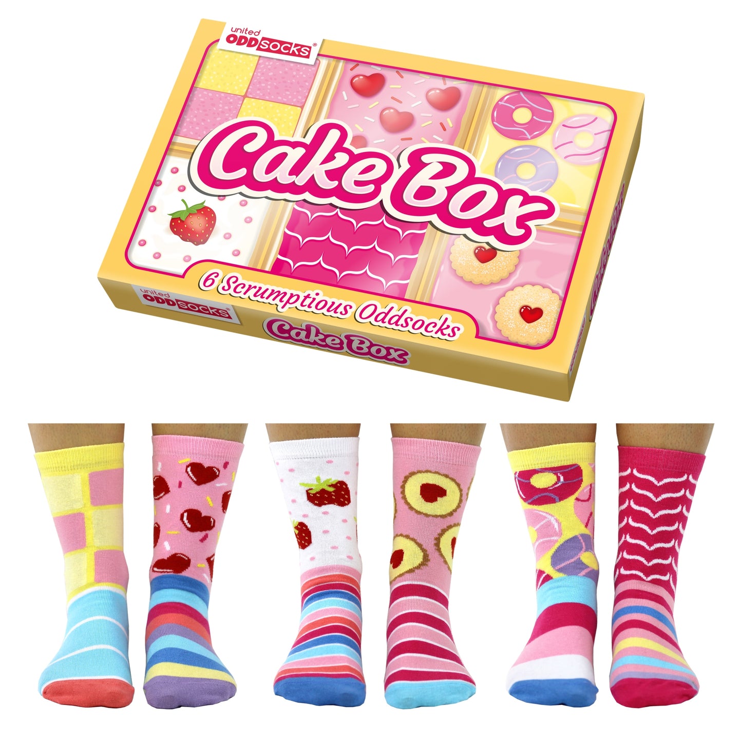 Coffret cadeau chaussettes fantaisie Cake Box – 6 chaussettes femme 37-42 UNITED ODDSOCKS United Oddsocks