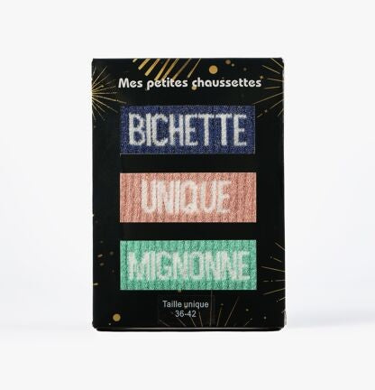 Coffret chaussettes paillettes Douce Bichette Unique Mignonne– 3 paires femme JOY!