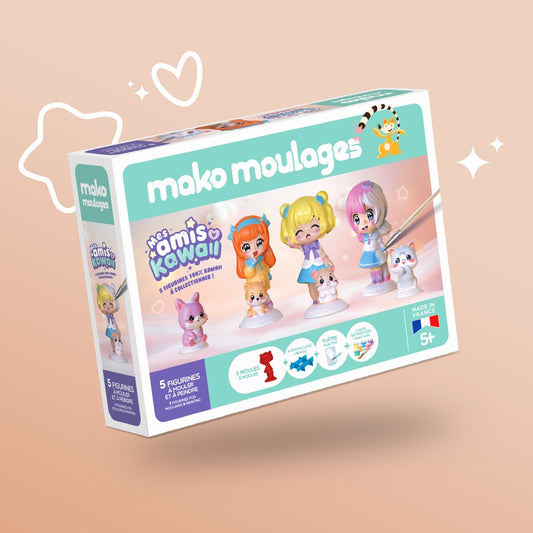 Coffret créatif Mako Moulages Mes Amis Kawaii avec moules, peintures pastel et accessoires pour enfants dès 5 ans