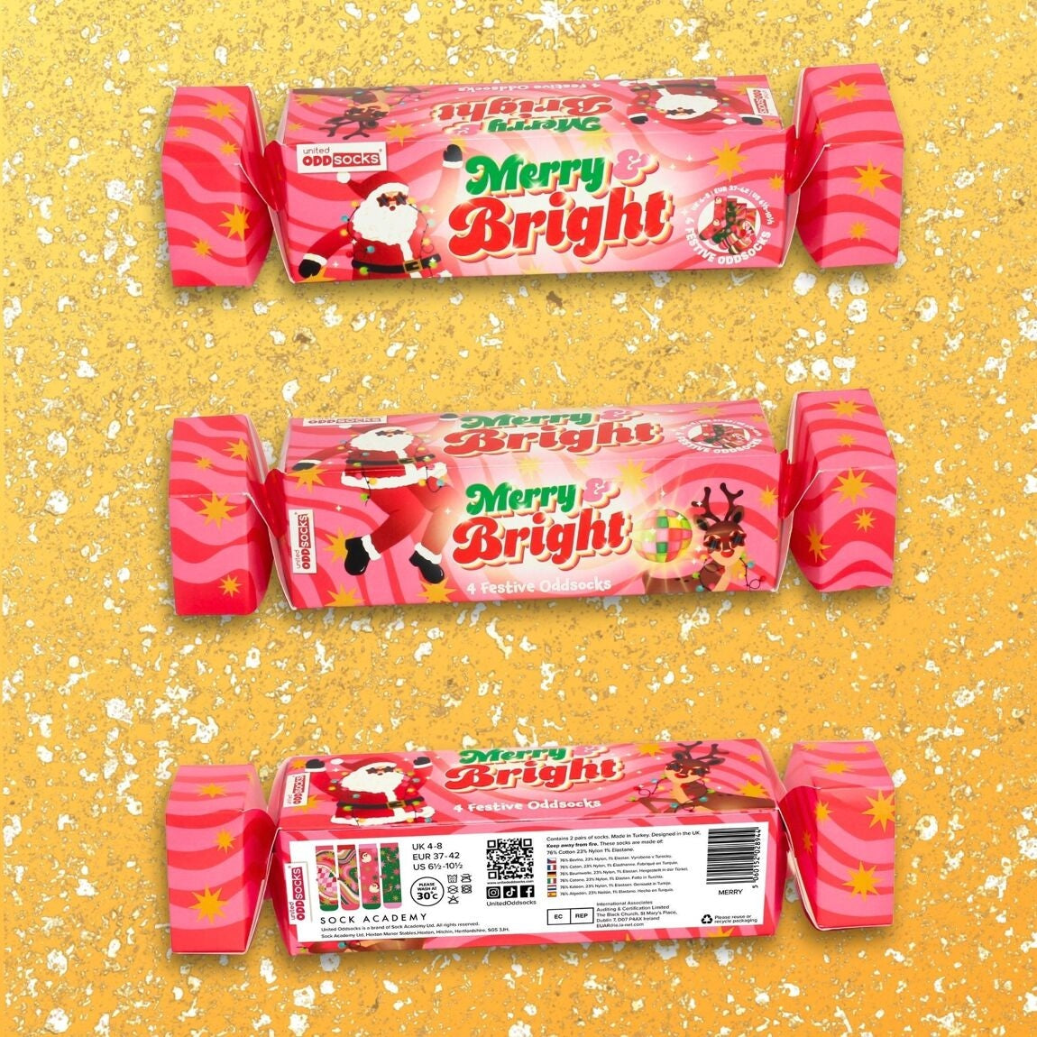 MERRY & BRIGHT – Coffret 4 Chaussettes Dépareillées | United Oddsocks | Taille 37-42 United Oddsocks