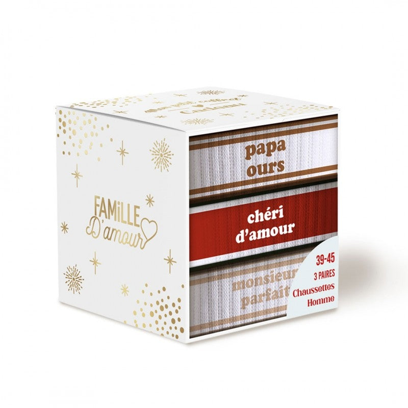 Coffret Trio Chaussettes Homme Fantaisie – Papa Ours / Chéri d’Amour / Monsieur (39/45) JOY!