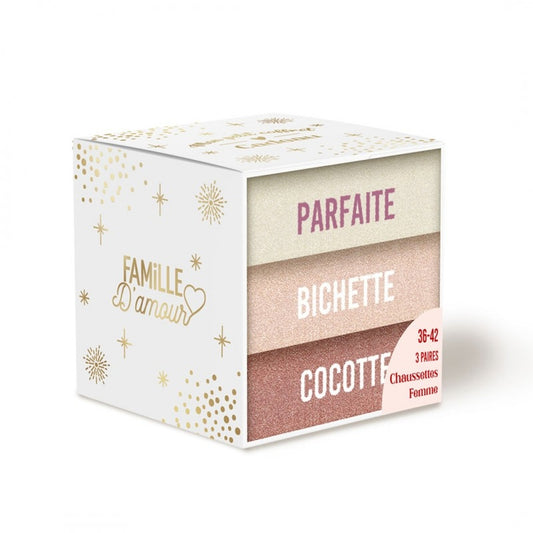 Coffret Trio Chaussettes Paillettes Fantaisie Femme – Parfaite, Bichette, Cocotte | Cadeau Original & Brillant JOY!