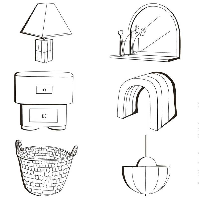 Illustration salon contemporain à colorier