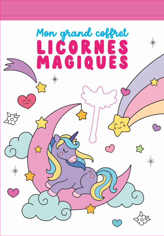 Licornes Magiques – Coffret Coloriage avec Feutres Pastel, Jeux & Stickers Edition Fleurus
